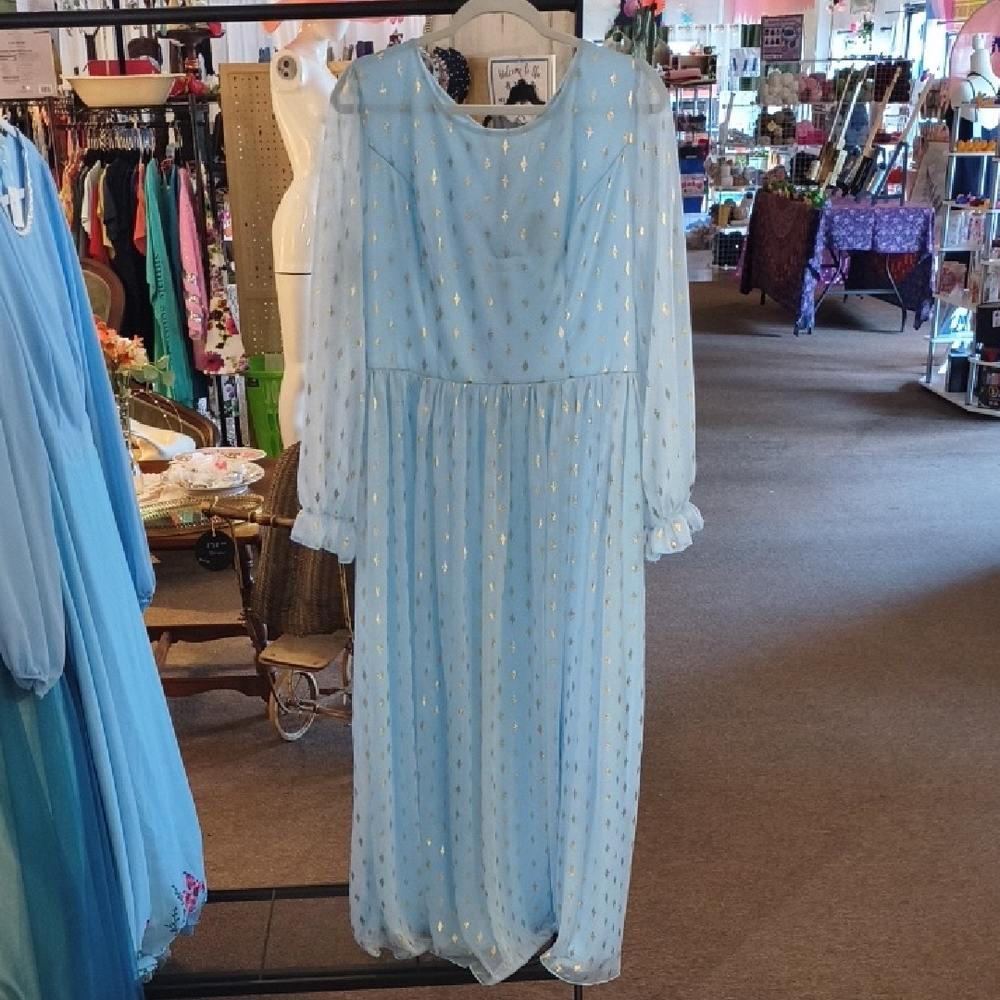 Princess Inspired Blue and Gold Dress - Picture 1 of 12